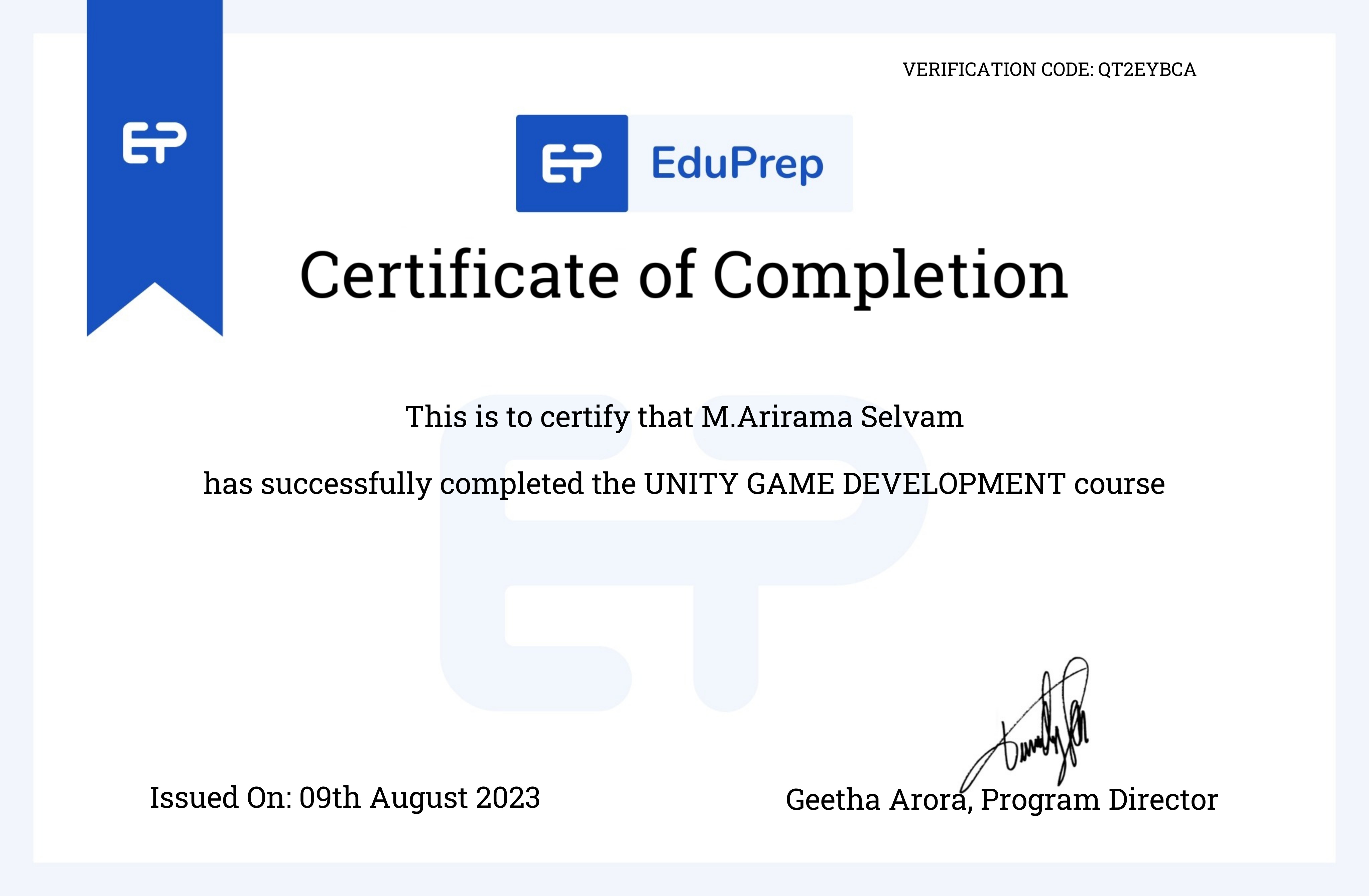 Unity Certificate